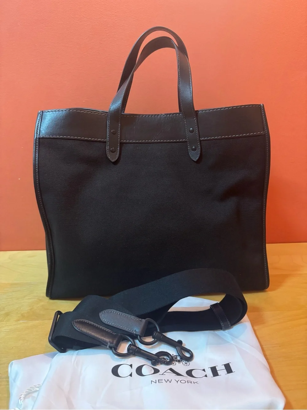 MINT Coach 1941 Field Tote 40 Black Canvas Leather Bag FULL SET